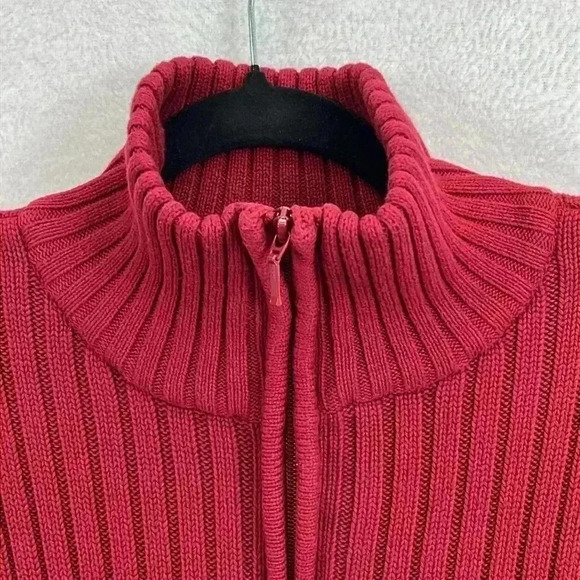 Preview International Women's Cardigan Sweater XL Red Zip-Up Ribbed Cotton Knit - Picture 3 of 11